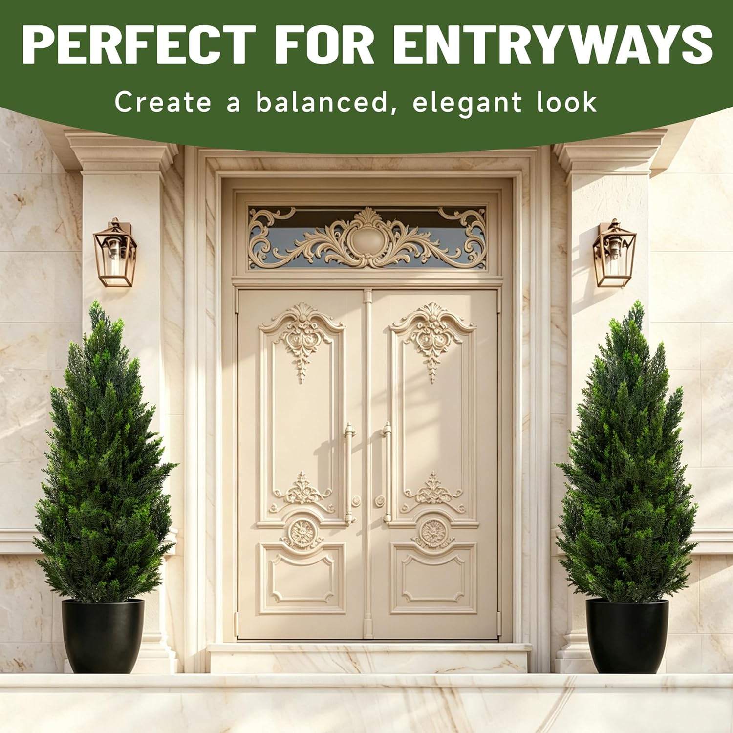 Set of 2 Artificial Topiary Pine Trees 3FT, Dense Faux Cedar Plants with Heavy Weighted Base, UV Resistant Outdoor Fake Trees for Front Door, Porch, Entryway & Indoor Home Decor