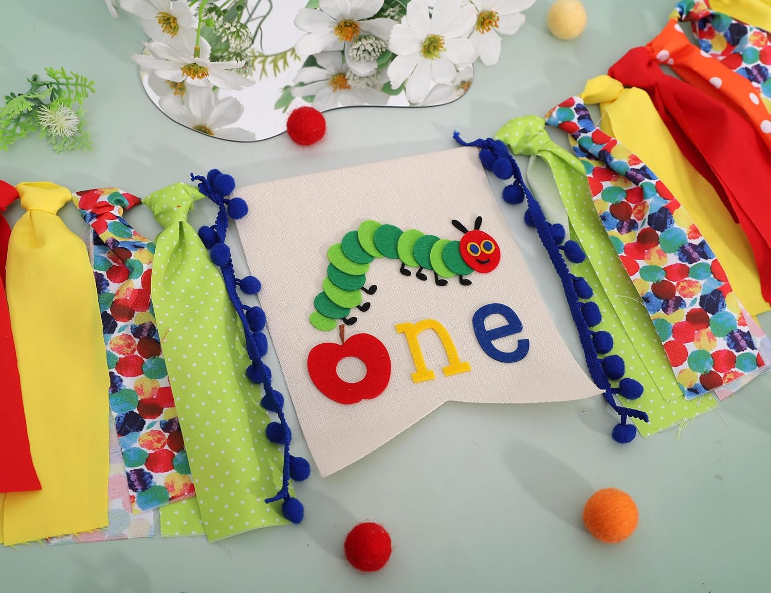 Caterpillar One High Chair Banner - Funny 1st Birthday Decorations,Hungry Caterpillar Colorful Ribbon Banner,First Fruit Birthday Highchair Garland,Colorful Cake Smash Party Photo Props