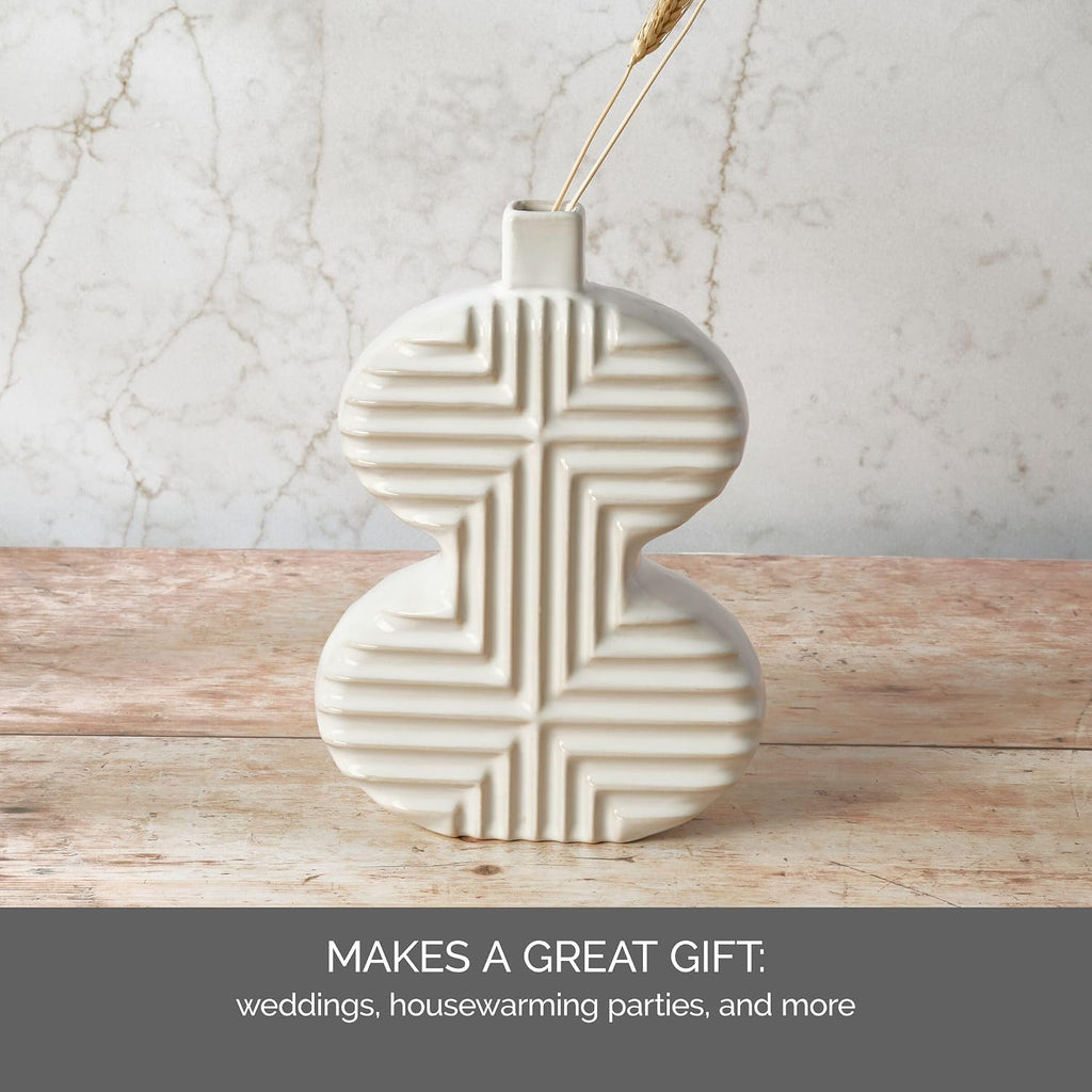 Mikasa Geometric Curve Stoneware Ceramic Vase, 7.72x2.72x10.83 Inch