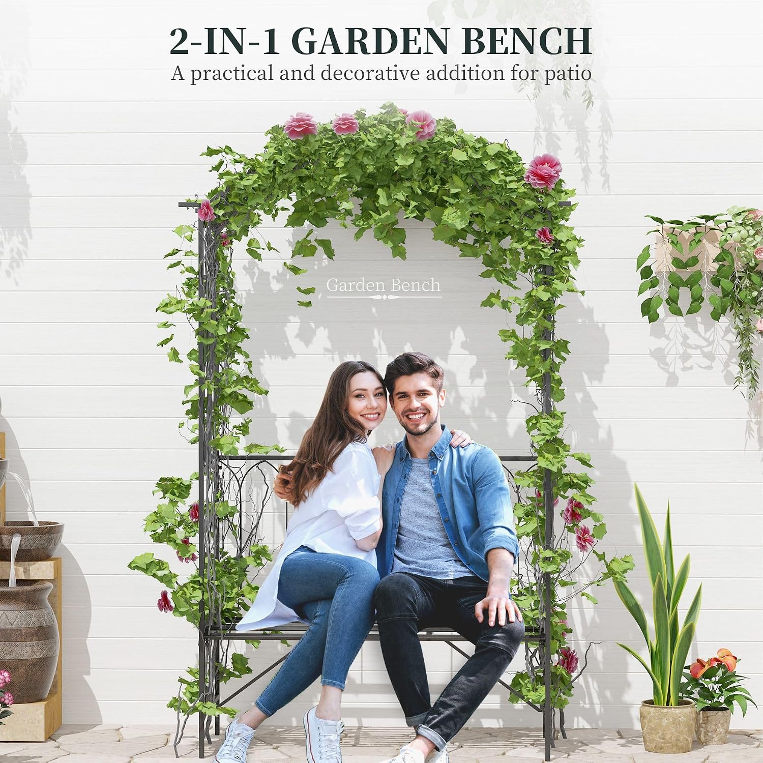 Metal Garden Arbor Bench with Trellis for Outdoor Seating