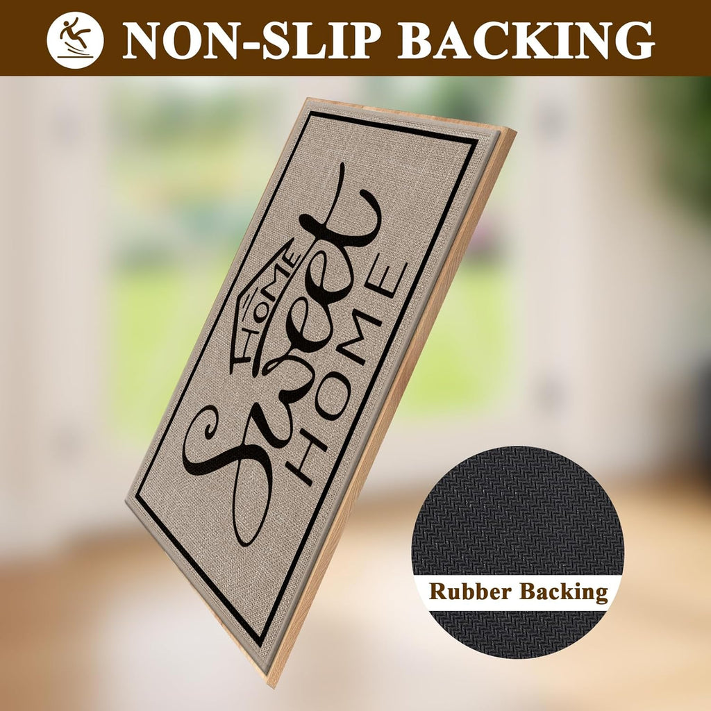 Vaukki Indoor Door Mat 17"x30", Ultra Thin Doormat Indoor Entrance, Non Slip Rubber Backed Inside Welcome Mat for Front Door, Low-Profile Washable Dirt Trapper Entry Floor Mat for Entryway, Sweet Home