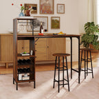 GOFLAME Bar Table Set for 2, Counter Height Dining Table Set with Shelves, Cup Holder & Wine Rack, Breakfast Table & Stools Set, 3-Piece Pub Table Set for Kitchen, Dining Room, Rustic Brown