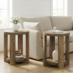 Tribesigns Round Side Table, 2-Tier End Table for Living Room & Bedroom, Small Accent Table with Storage Shelf (2, Brown)