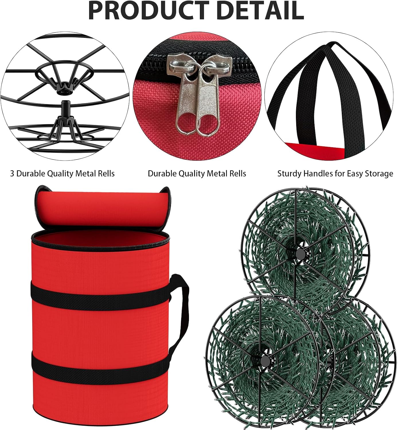 KYEVIS Christmas Light Storage Bag to Store Holiday Chiristmas String Light Holder with 3 Metal Reels,Tear-Resistant Material and Reinforced Handle, for Chritmas Tree Lights Organizer