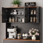 71" Pantry Cabinet with Charging Station, Kitchen Hutch Storage Cabinet with Countertop & Drawer, Farmhouse Food Pantry with Microwave Stand & Adjustable Shelves for Living Room, Dining Room, Black