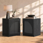 ModernMate Set of 2 Nightstands, 37" Modular Accent End Tables with Arched Door and Open Shelves, Wood Grain Bedside Side Tables for Living Room, Bedroom, Black