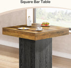 Tribesigns Square Bar Table, Kitchen Dining Table, Industrial Counter Height Pub Cocktail Table Home Bar Unit with Metal Footrest for Dining Room, Tavern, Coffee Corner, Bistro, Rustic Brown