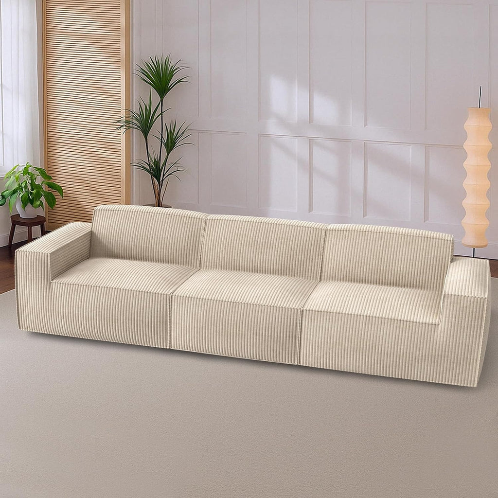 Marsail 111" 3-Seater Sofa, Corduroy Cloud Couches with Deep Seats and High-Back Design, Modular Sectional Sofa for Living Room, No Assembly Required
