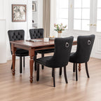 Mid Century Modern Dining Chair Set of 4 Velvet Upholstered Dining Room Chair Farmhouse Dining Accent Chairs with High Back and Nailhead Trim for Kitchen, Living Room, Bedroom (Black)