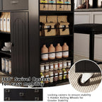 53" Length and 27.5" Width Rolling Kitchen Island with Storage, Portable Kitchen Island with Seating (Set of 2), Drop Leaf and 5 Wheels, Black