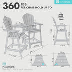PatioPerk Tall Adirondack Chair Set of 2 with Double Connecting Tray, Recycled HDPE with Wood Grain, Weather Resistant, Outdoor Adirondack Chairs for Deck, Balcony, Patio, Backyard, Black