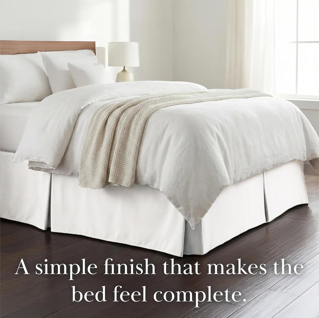 Southshore Fine Living, Inc. Queen Bed Skirt 14 Inch Drop, Pleated Dust Ruffle for Bed Skirting Queen Size - Platform Cover, Split Corners, Wrinkle Resistant, Soft Easy Care Microfiber - Bright White