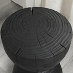 12.2 * 18.11" Solid Mango Wood Round Side Table,Contemporary Wooden Accent Table,Small Circle Plant Stand,Burnt Vintage Cracked End Table for Living Room,Bedroom,Black