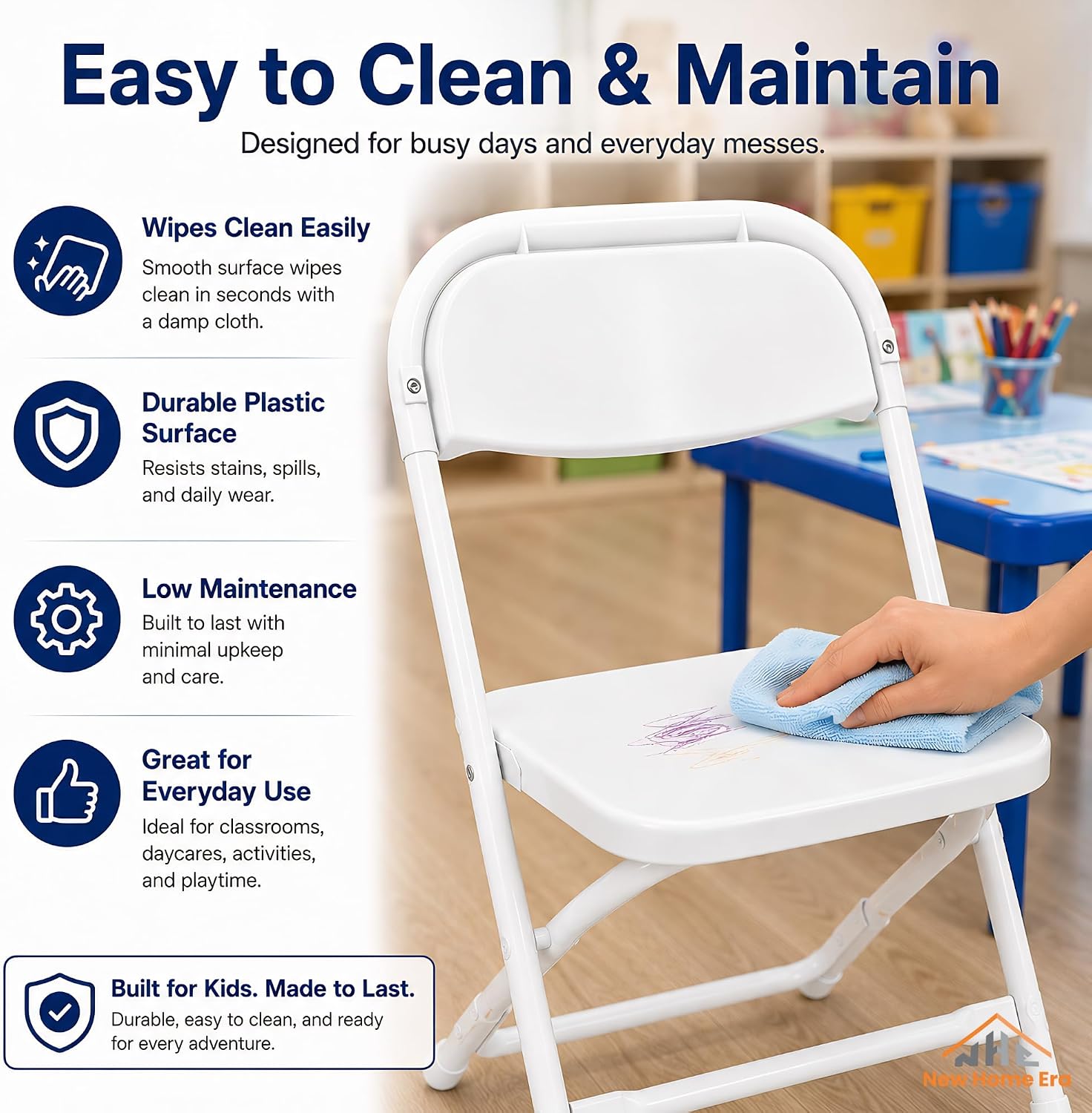 Timmy Kids Plastic Folding Chair, White Kids Chair with Steel Frame, Portable Foldable Child Chair for Classroom, Daycare, Parties & Events, 220 lb Capacity (White, Pack of 10)