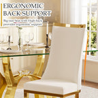RGZ Modern High Back Upholstered Dining Chairs Set of 8, Beige Velvet Kitchen Side Chairs, Luxury Dining Accent Chairs with Comfy Cushion, Golden Stainless Steel Legs for Dining Room Home(Only Chairs)