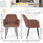 LSSPAID Dining Chairs Set of 2, Upholstered Faux Leather Modern Accent Vanity Armchair with Gold Metal Legs for Kitchen Bedroom Living Room, Brown