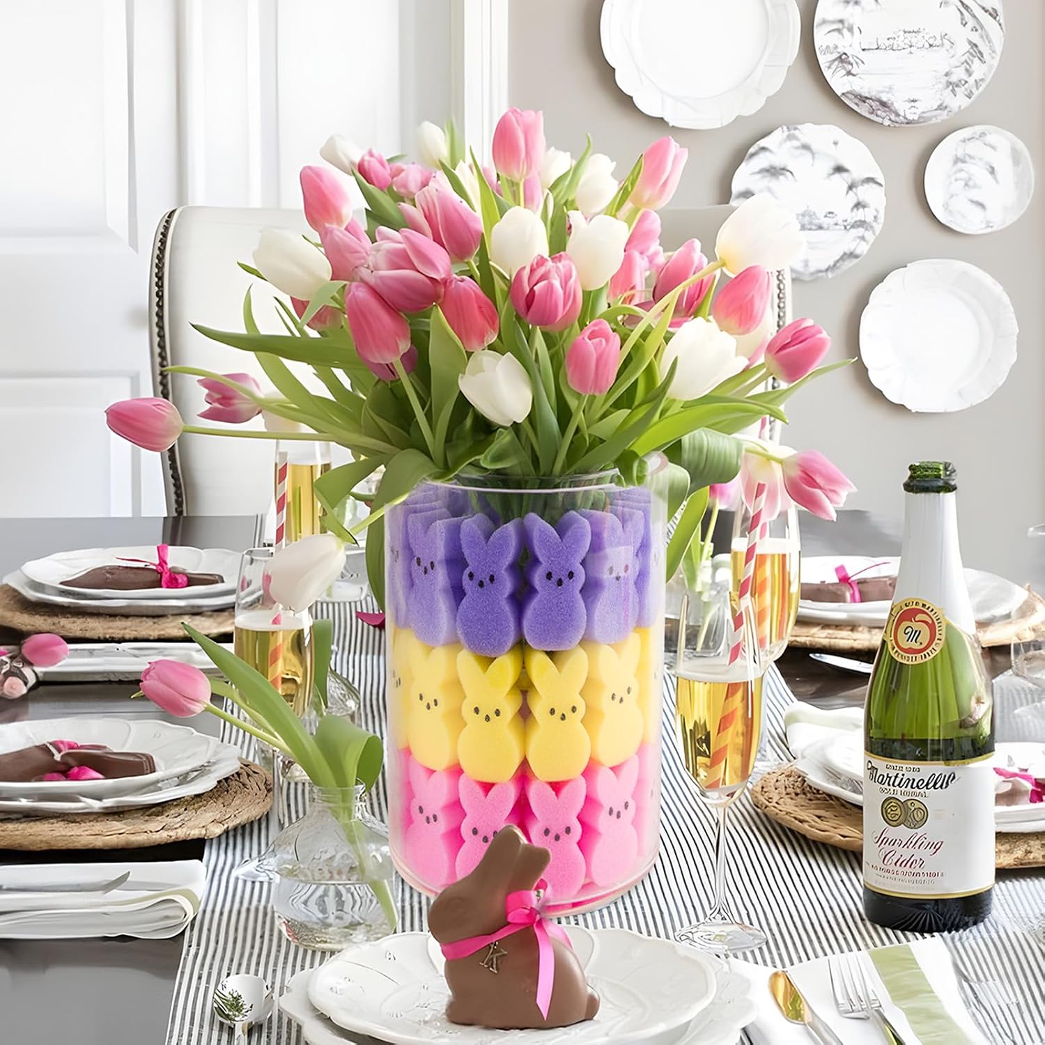ORIENTAL CHERRY Easter Decorations - Easter Peeps Bunnies Vase Filler Set, Spring Decor Home Indoor Decoration Centerpieces for Tables