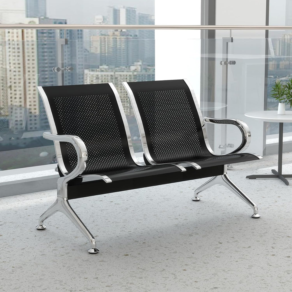 KINTNESS Airport Waiting Chair Reception Bench - Set of 2 Visitor Guest Sofa for for Salon Airport Bank Hospital Market, 2-Seat, Black