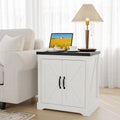 24" Farmhouse End Table with Charging Station | Rustic Sofa Side Table with Sliding Barn Door & Shelf | for Living Room, Bedroom in Antique White