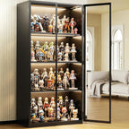 Display Cabinet with Glass Doors, 4-Tier Curio Cabinet with 3 Color Lights,Glass Display Case for Collectibles with Adjustable Shelves-Toys,Books,Figures,Exhibit(63" Black)