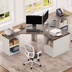 L Shaped Desk with Power Outlets & USB C Port, 59'' Reversible L-Shaped Computer Desk with File Drawer for Letter Legal Size, Corner Office Desk with Storage Shelves, Rounded Corners, White