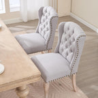 Dining Chairs Set of 2 with Solid Wood Legs, Linen Farmhouse Accent Chairs Side Host Kitchen Chair with Tufted Back for Dining Room/Living Room/Bedroom, Light Grey