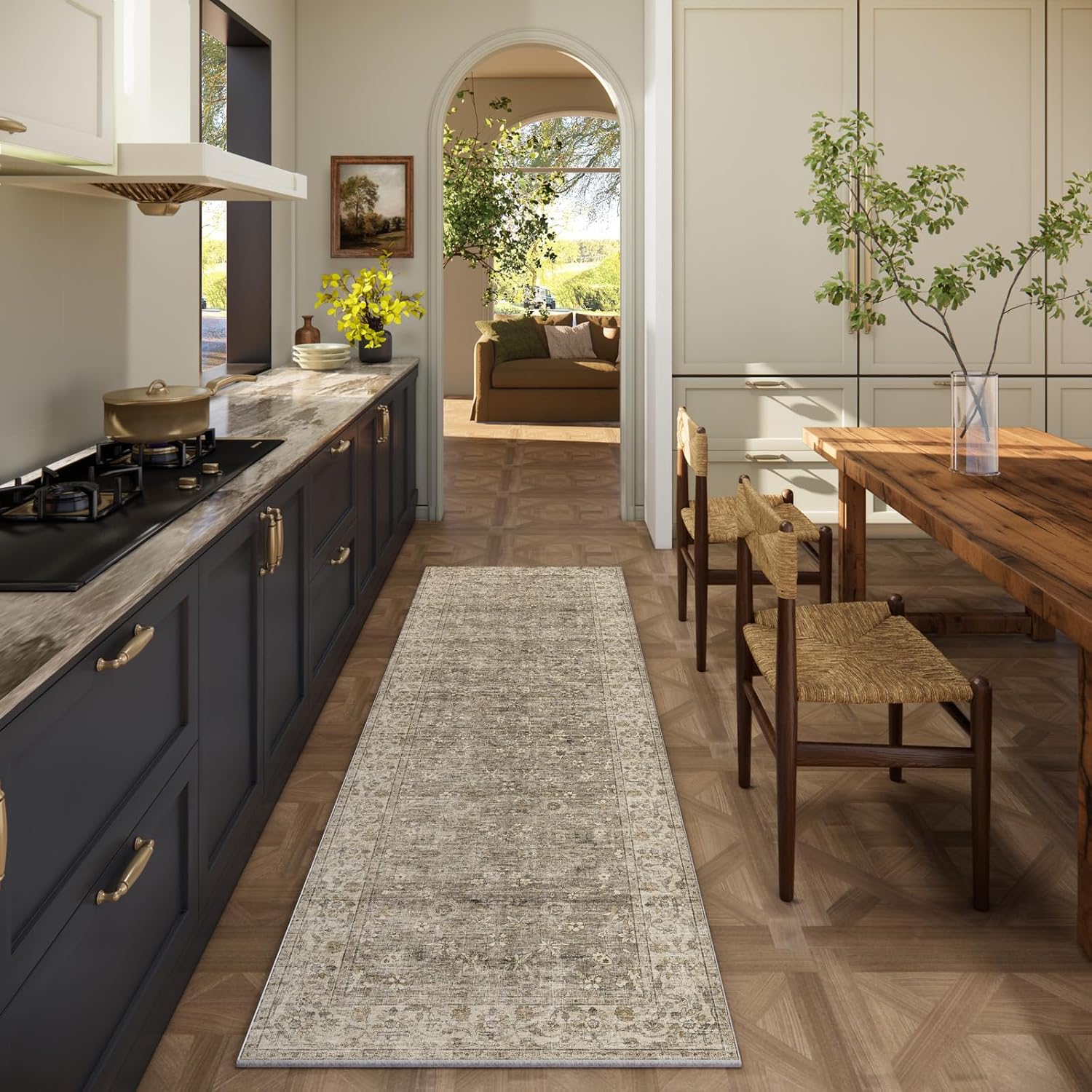 Washable Kitchen Rug Runners for Hallways: 2'6"x8' Bedroom Runner Rug Non Slip Low-Pile Stain Resistant Soft Indoor Floor Carpet Runner for Indoor Entryway Hallways Kitchen Laundry Room Farmhouse