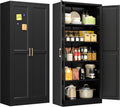 71" Tall Black Metal Storage Cabinet with Doors, Heavy Duty | Freestanding Steel Kitchen Pantry Cabinet, 4 Adjustable Shelves (180 Lbs Load), Tall Cabinets for Home, Office and Garage