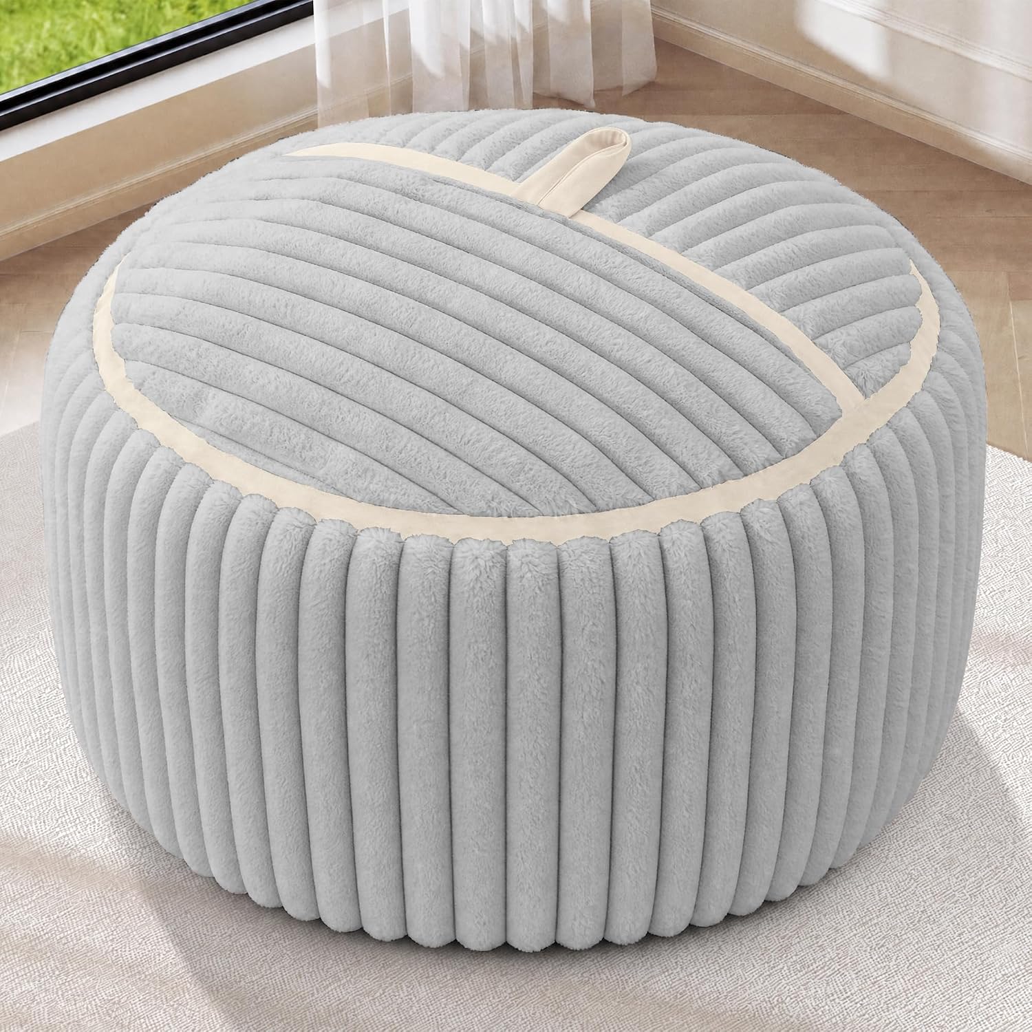 HABUTWAY Bean Bag Chair 3FT Big Bean Bag Chairs for Adults with Memory Foam Filled,3'Beanbag Chair with Soft Faux Fur Cover,Comfy Bean Bag Sofa for Classroom,Living Room,Bedroom-Light Grey&White