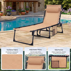 2 Pack Outdoor Folding Chaise Lounge 5-Position Adjustable Recliner 400LB Heavy Duty Portable Patio Camping Beach Chair, Beige