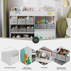 BOTLOG Kids Bookshelf with Fabric Bins and Movable Toy Chest, Toy Storage Organizer for Kids, Toddler Montessori Bookshelf for Nursery, Playroom, Kindergarten
