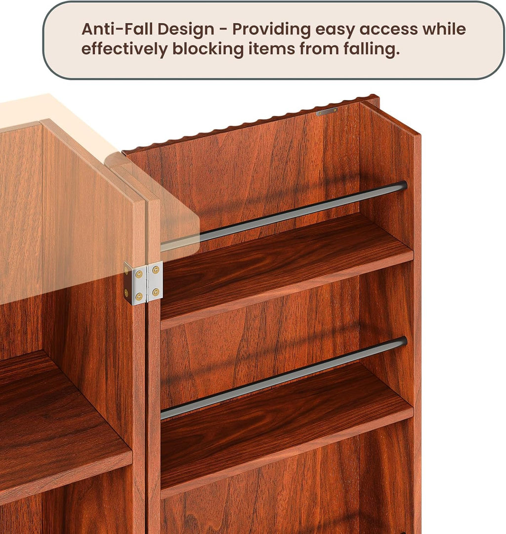 72" Tall Kitchen Pantry Cabinet, Modern Fluted Wood Storage Cabinet with Doors and 6 Shelves, 8 Door Shelves, Cupboard for Kitchen, Dining Room, Living Room and Bathroom, Walnut