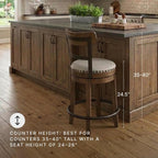 Signature Design by Ashley Valebeck Swivel Barstool With Back, Rustic-Industrial Wood and Metal, 360-Degree Swivel Counter Height Stool for Kitchen Island Seating, Linen Color