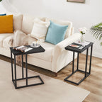 VECELO Universal C-Shaped Side Table, Multi-Functional Snack & TV Tray for Living Room, Bedroom, Black (2 Set)