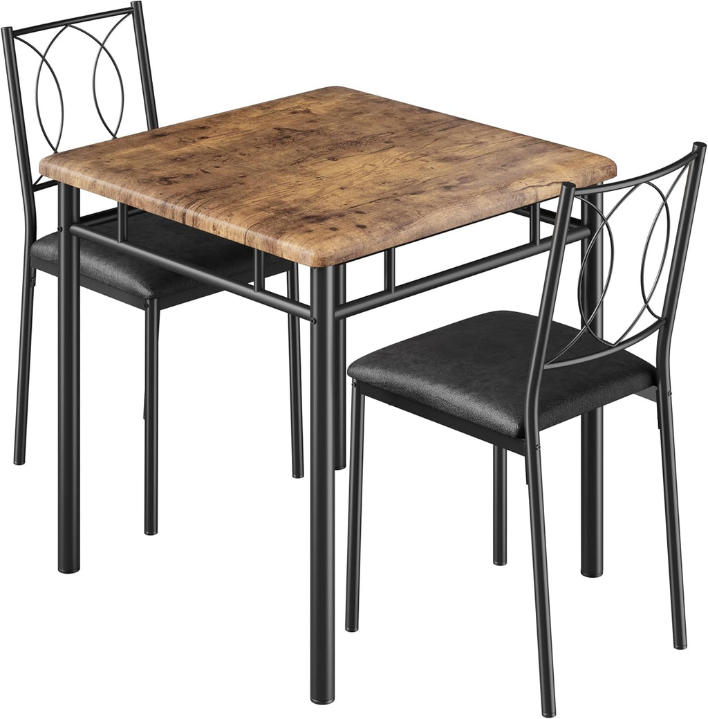 IDEALHOUSE Space-Saving Dining Table Set for 2 – 3-Piece Farmhouse Wooden Table & Upholstered Chairs – Easy to Clean, Ideal for Apartments & Breakfast Nooks – Compact Dining Furniture – Vintage Color