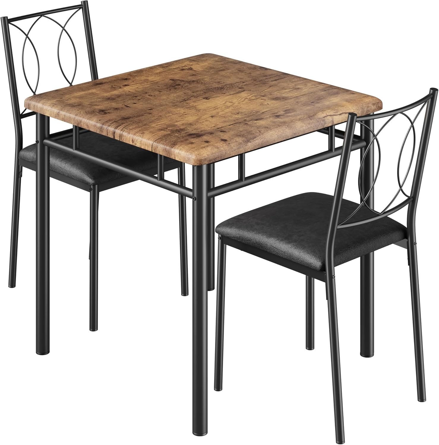 IDEALHOUSE Space-Saving Dining Table Set for 2 – 3-Piece Farmhouse Wooden Table & Upholstered Chairs – Easy to Clean, Ideal for Apartments & Breakfast Nooks – Compact Dining Furniture – Vintage Color