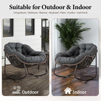 Outdoor Patio Rocking Chair, Oversized Papasan Chair with Cushion and Frame, Comfy Rattan Wicker Egg Chairs Indoor, Modern Lounge Rocker for Front Porch Living Room Bedroom (Dark Grey, Set of 1)