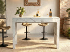 55” Bar Table，Modern Counter Height Pub Table, Long Bar Dining Table with Faux Marble Tabletop，Rectangular Home Bar Unit for 4-6 People, Kitchen, Living Room, Bar, Faux Marble