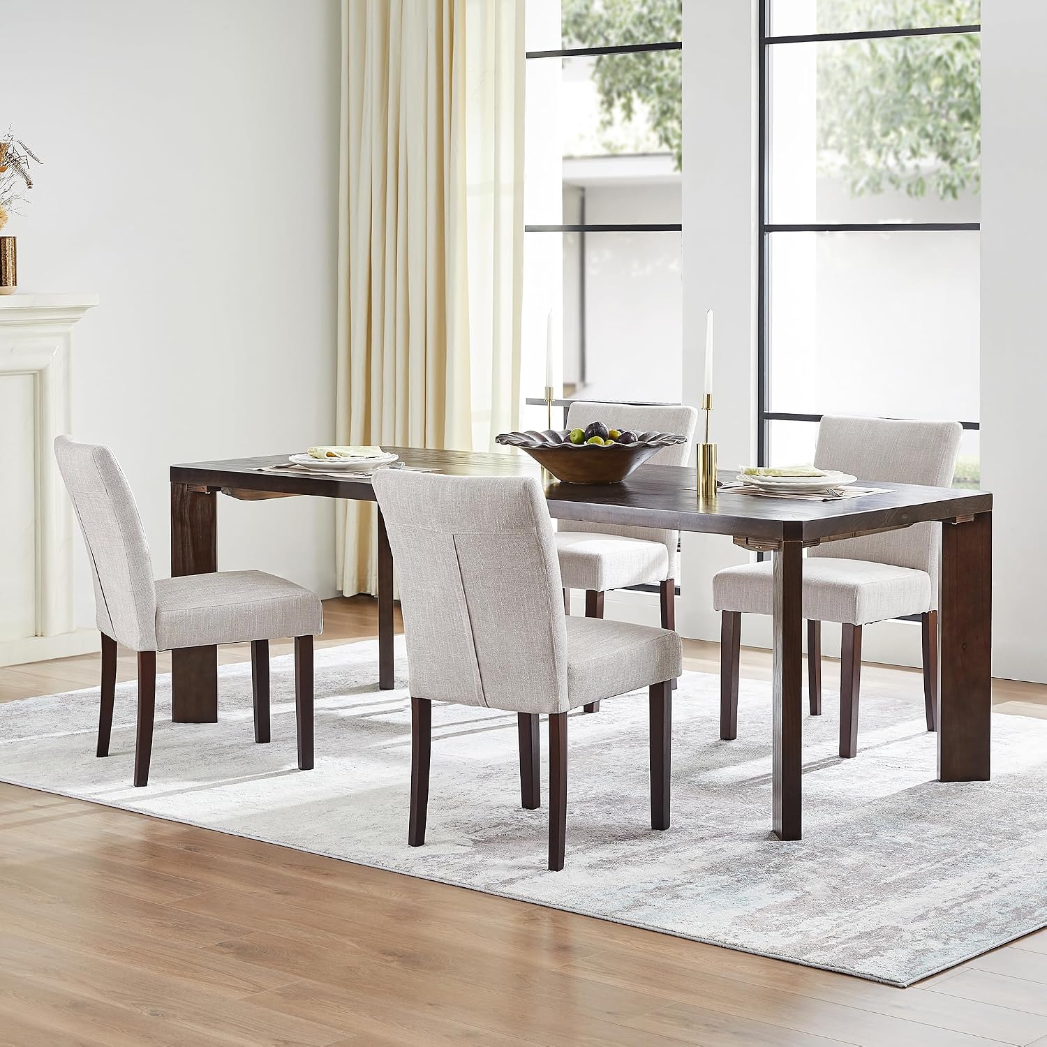 Watson & Whitely Upholstered Dining Chairs Set of 4, Fabric Armless Dining Room Chairs with Solid Wood Legs & Back Side Chair for Kitchen, Living Room, Restaurant, Gray