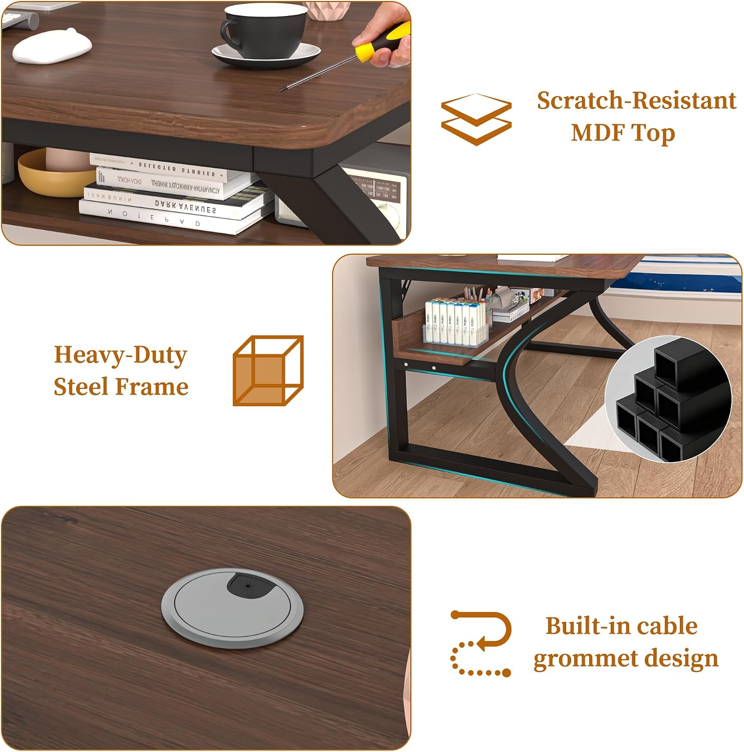 47 X 23.6'' Computer Desk, Home Office Desks w/Shelf Storage, Computer Desk w/Metal Frame, Cable Management, Study Student Desk Writing Work Table Deeper & Thicker Desktop for Home Bedroom