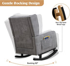 HCHAIRH Nursery Rocking Chairs, Modern Wingback Accent Chairs for Mom Nursery Rocker with High Backrest and Solid Wood Legs, Sherpa Rocking Chair Nursery for Reading Living Room Bedroom, Dark Grey
