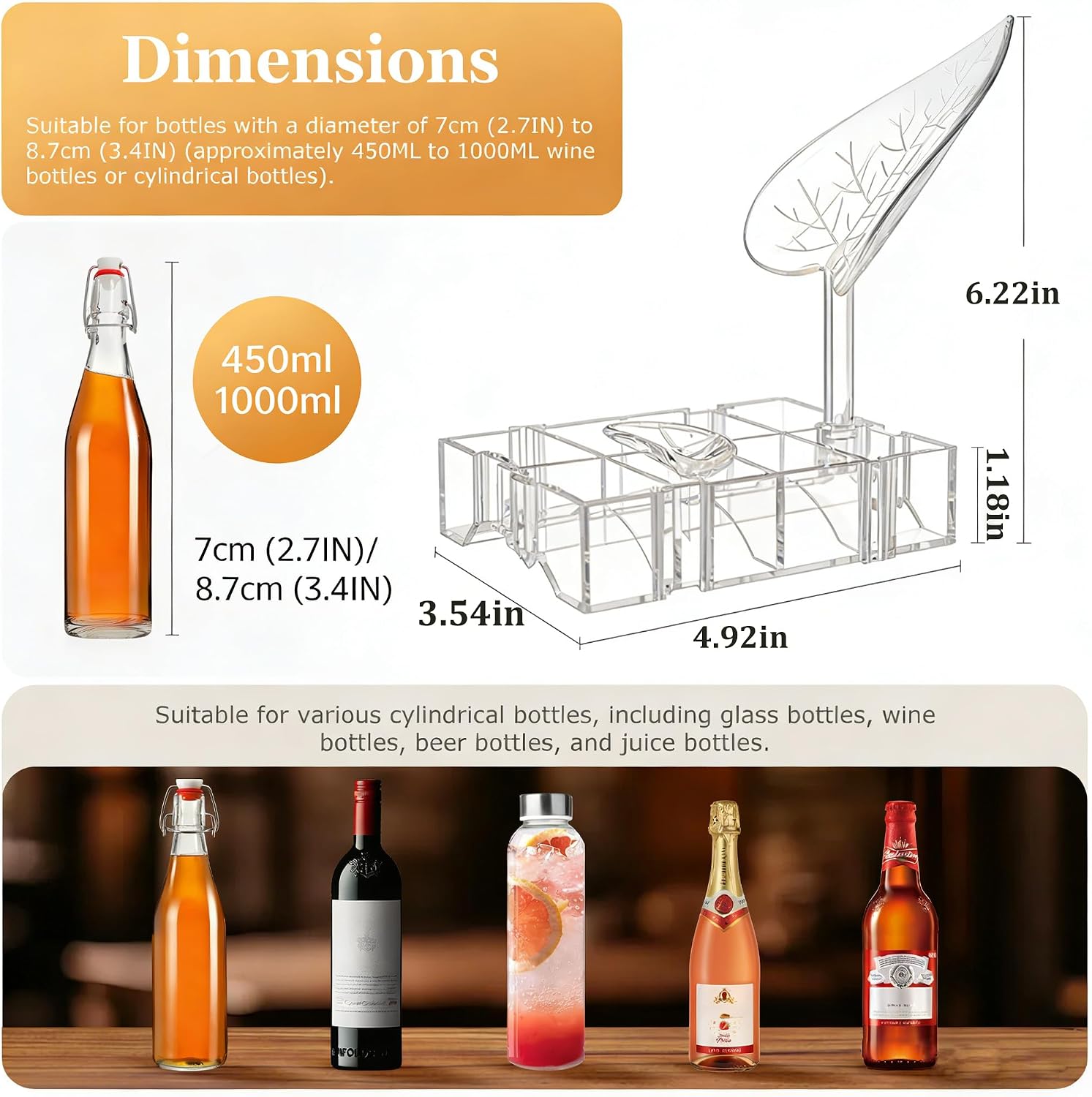Clear Acrylic Wine Rack, Modular Stackable Countertop Wine Bottle Holder with Leaf Shaped Support, Multi Purpose Versatile Wine Display Stand for Home Bar Party Daily Organizing (2pcs)