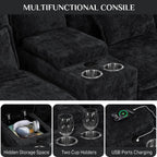 OUYESSIR U Shaped Cloud Sectional Couch, 132" Fluffy Modular Sofa Set with Double Chaise Lounge Central Console & USB Port, Comfy Chenille Big Sectional Couches for Living Room, Dark Black