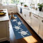Navy Blue Sea Turtle Runner Rug 2x6, Coastal Nautical Ocean Theme, Washable Non-Slip Long Hallway Carpet Kitchen Mat Floor Area Rug for Laundry Room Entryway