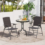 Tangkula Outdoor Folding Chairs Set of 2, Patio PE Wicker Dining Chairs with Armrests and Metal Frame, Portable Lawn Chairs for Garden, Porch, Balcony and Camping, Fully Assembled (1, Mix Brown)
