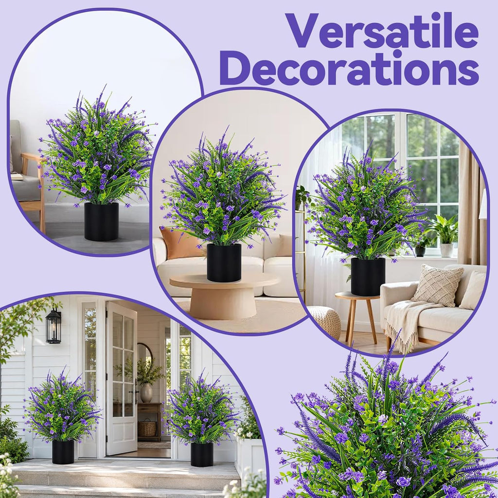 Artificial Lavender Flower Topiary Trees for Front Door UV Resistant Faux Outdoor Potted Plants, Spring Summer Greenery Fake Bushes for Front Door Farmhouse Garden Porch Outdoor Decor (Purple Flower)