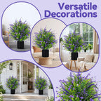 Artificial Lavender Flower Topiary Trees for Front Door UV Resistant Faux Outdoor Potted Plants, Spring Summer Greenery Fake Bushes for Front Door Farmhouse Garden Porch Outdoor Decor (Purple Flower)