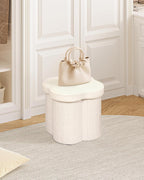 B FSOBEIIALEO Storage Ottoman Cube, Flowers Shaped Ottomans with Storage Foot Stool Footrest for Lving Room, Boucle Ottoman Seat for Dorm Room,Faux Teddy Fur,White 12.6"x12.6"x12.6"