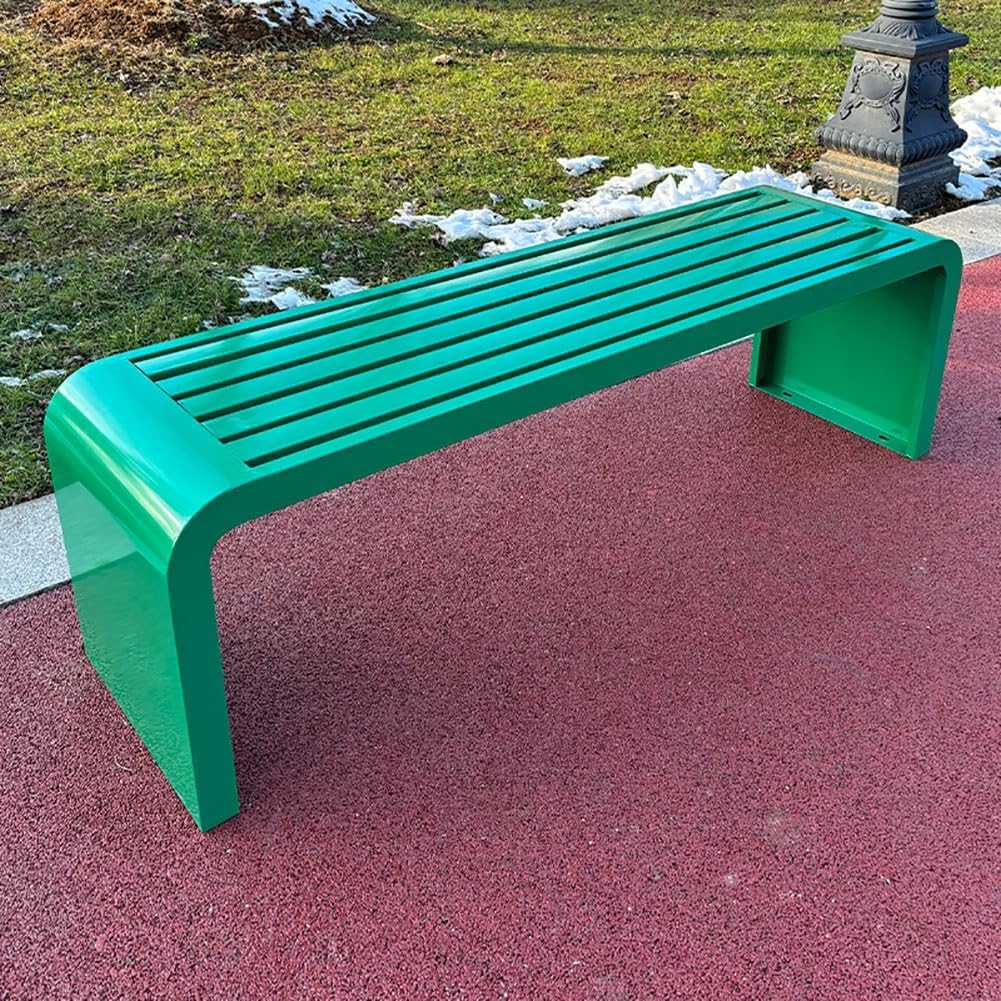Colorful Kindergarten Outdoor Bench, All-Weather Steel Frame Garden Chair, No Backrest Patio Bench for Park, Lounge, and Porch - Durable Iron Seat for Kids