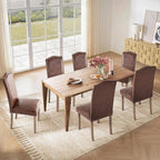 Upholstered Dining Chair Modern Stylish Parsons Kitchen Diner High Back with Silver Nailhead Trim & Wood Legs, Set of 2, PU Leather Dark Brown